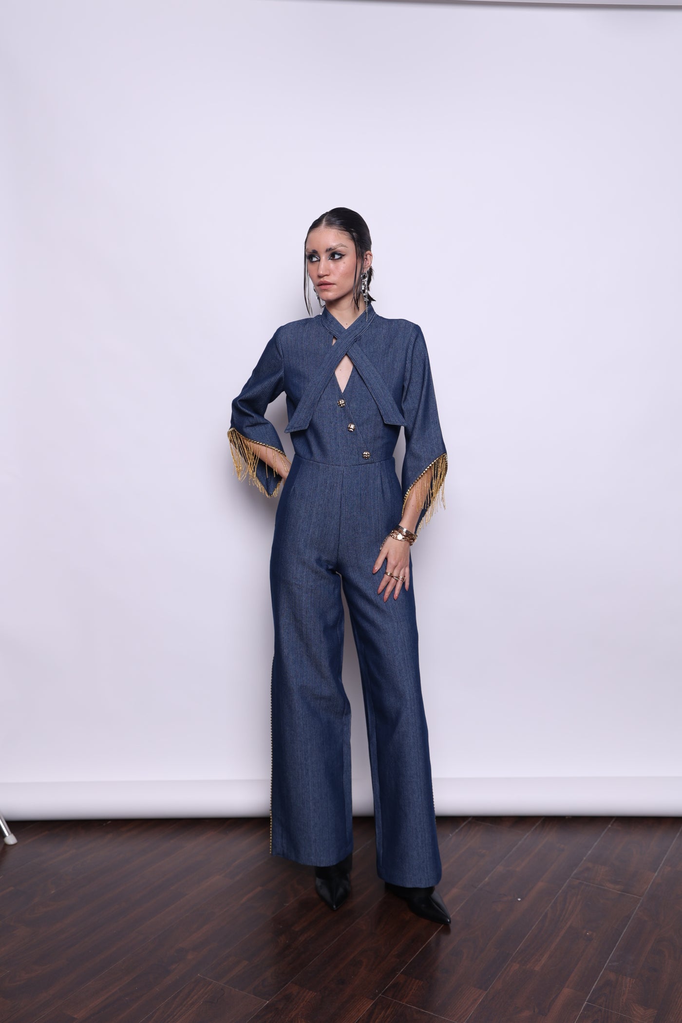 Blue Gold Slit Jumpsuit