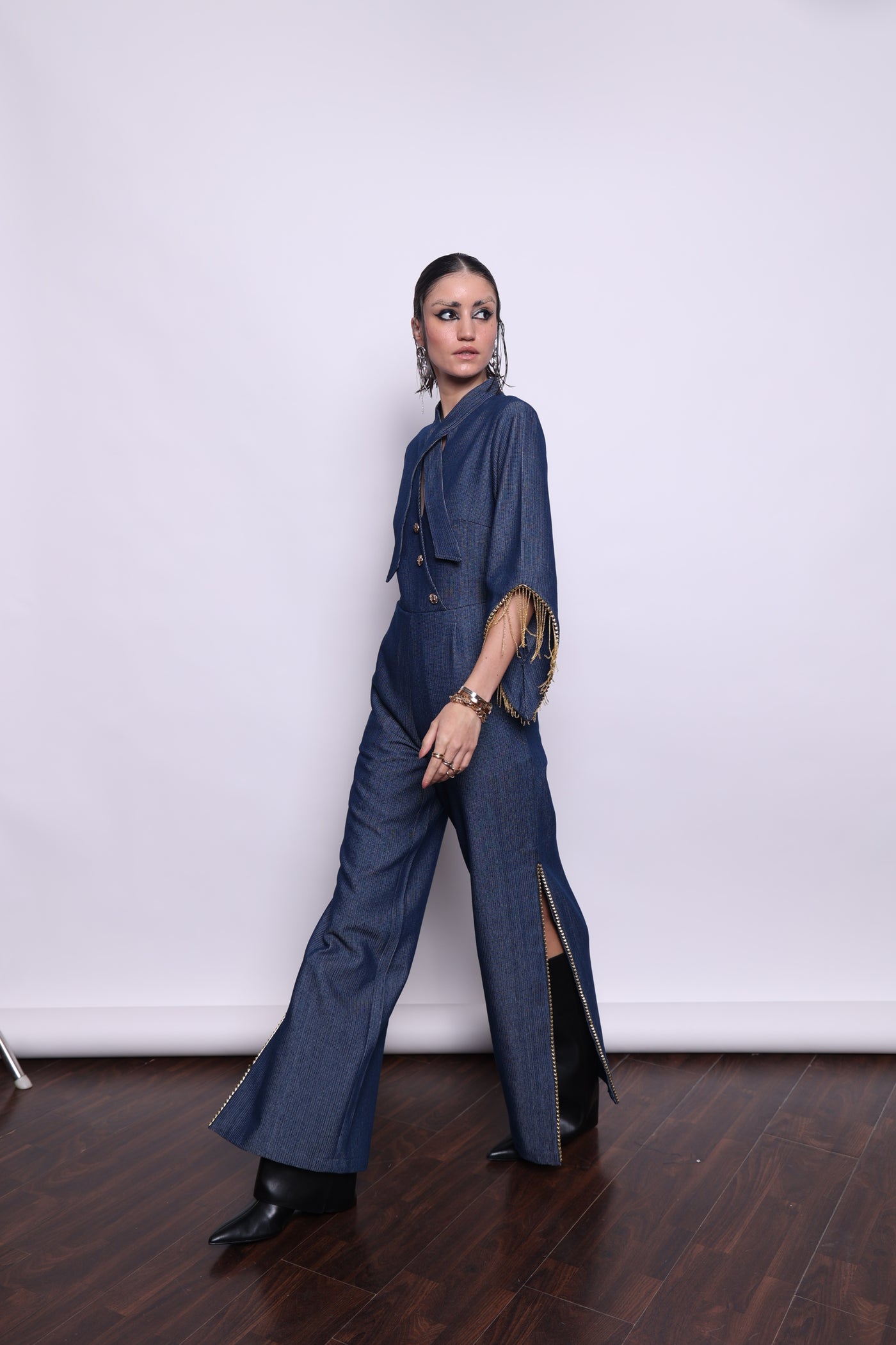 Blue Gold Slit Jumpsuit