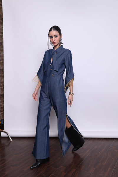 Blue Gold Slit Jumpsuit