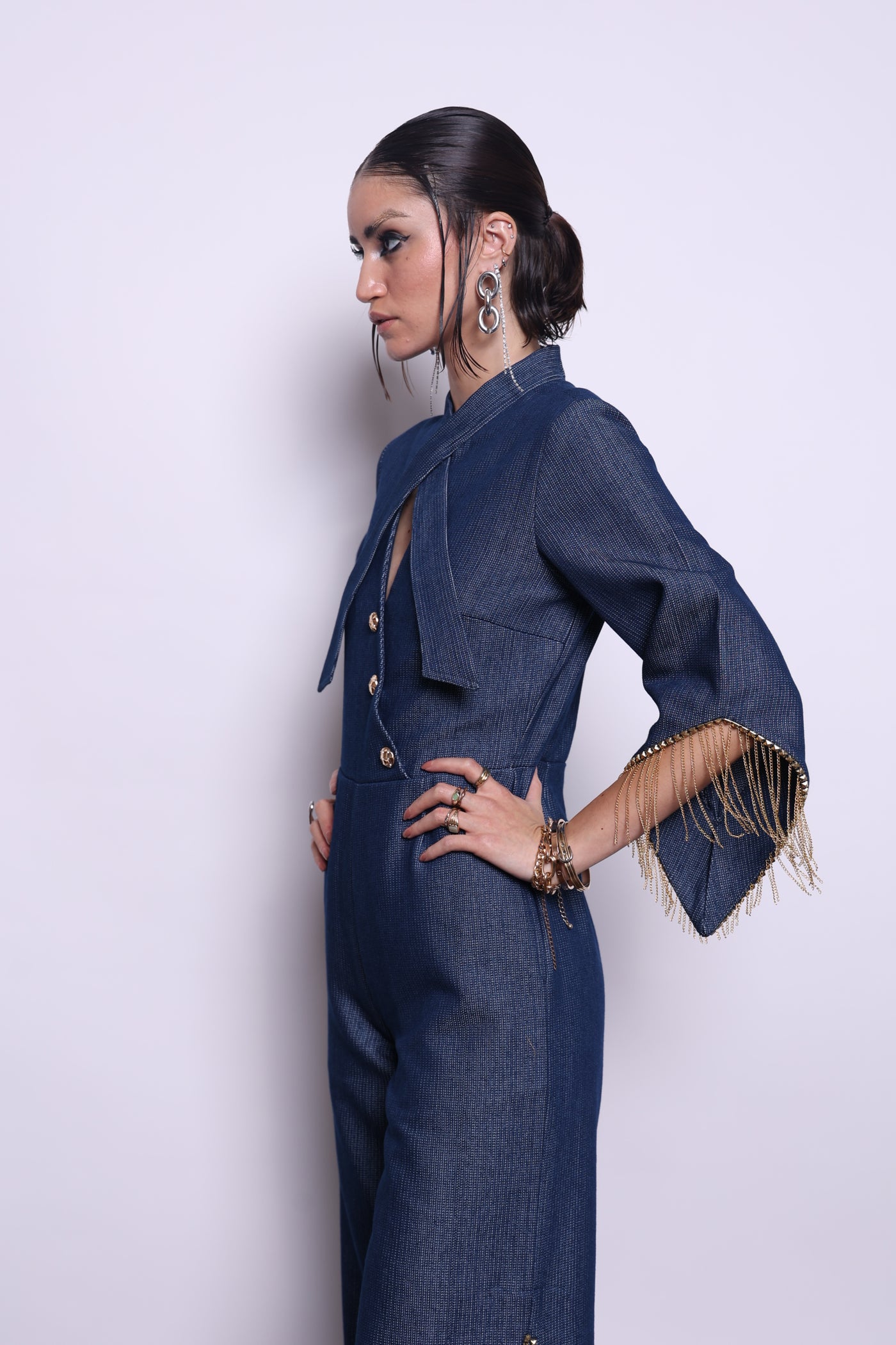 Blue Gold Slit Jumpsuit