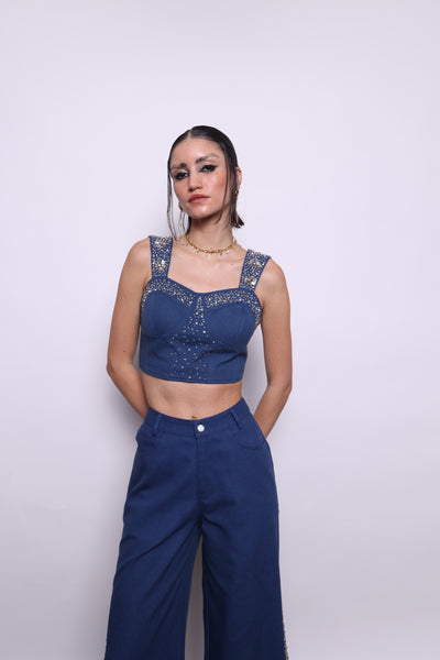 Embellished Crop Pants Set